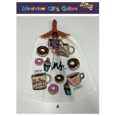 Crochet Top Hand Towel / Tea Towel - Enjoy Coffee and Donuts Crochet Top Hand Towel / Tea Towel - Enjoy Coffee and Donuts
